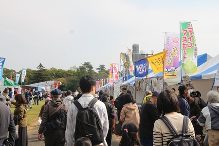 テントが並び、ご当地グルメや名産品が並ぶ様子